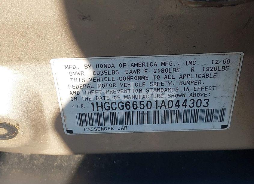 Photo 9 of 2001 Honda Accord 2.3 LX (VIN 1HGCG66501A044303)