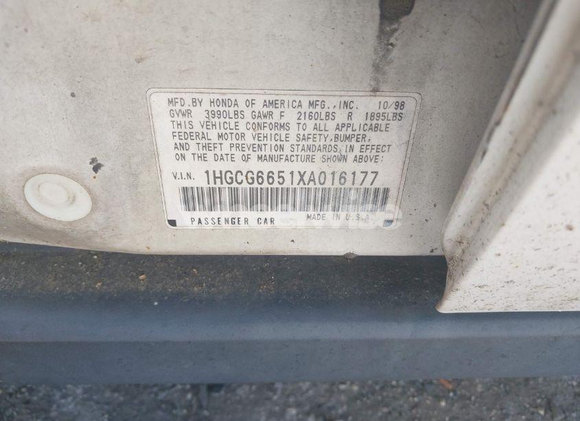 Photo 9 of 1999 Honda Accord LX (VIN 1HGCG6651XA016177)