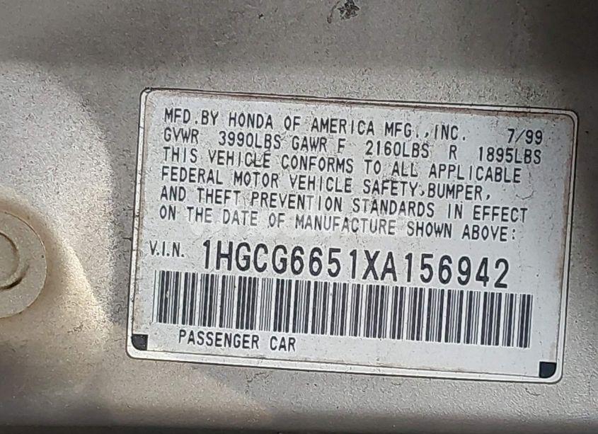 Photo 9 of 1999 Honda Accord LX (VIN 1HGCG6651XA156942)