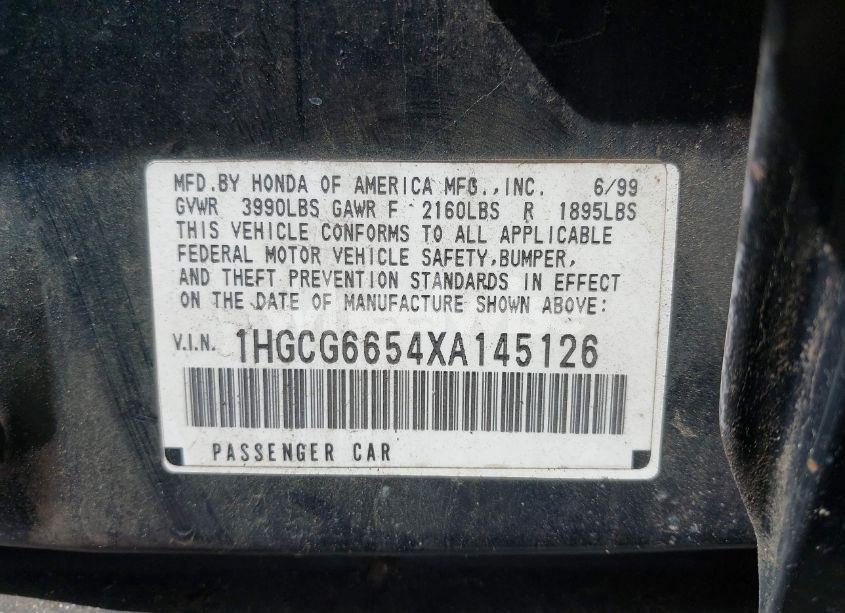 Photo 9 of 1999 Honda Accord LX (VIN 1HGCG6654XA145126)