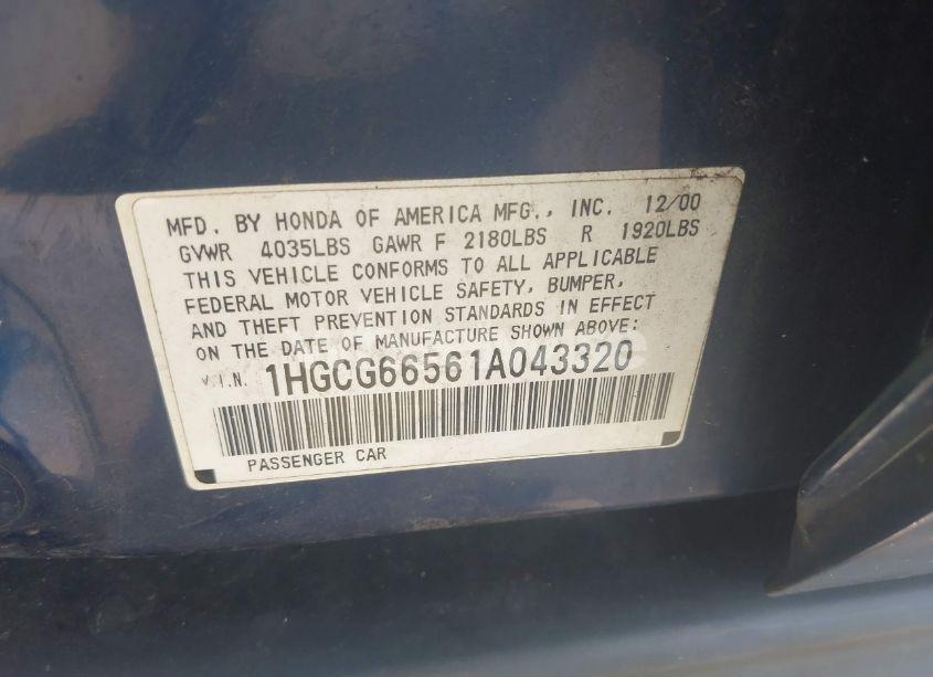 Photo 9 of 2001 Honda Accord 2.3 LX (VIN 1HGCG66561A043320)