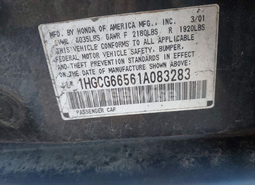 Photo 9 of 2001 Honda Accord 2.3 LX (VIN 1HGCG66561A083283)