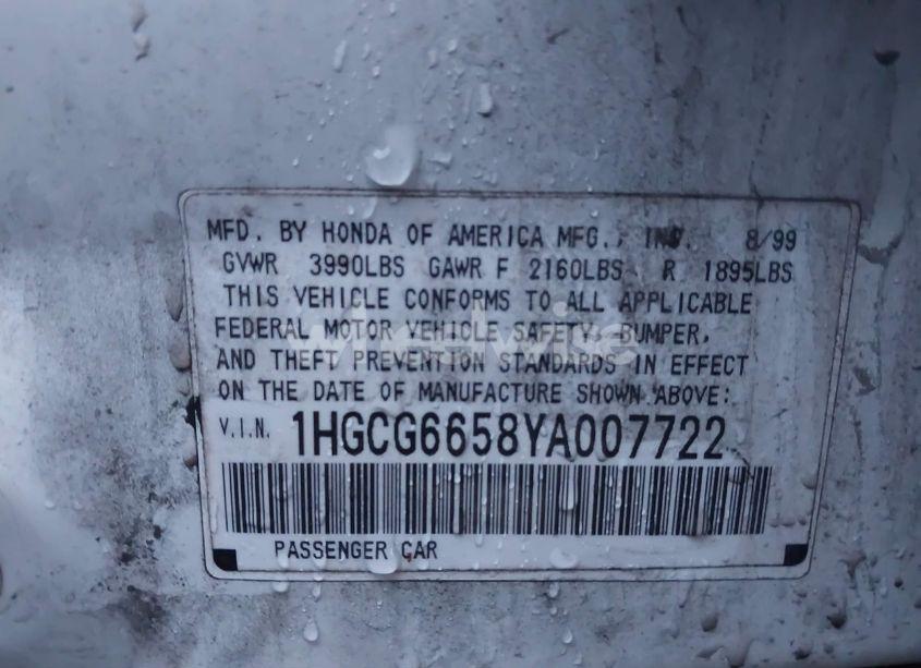 Photo 9 of 2000 Honda Accord 2.3 LX (VIN 1HGCG6658YA007722)