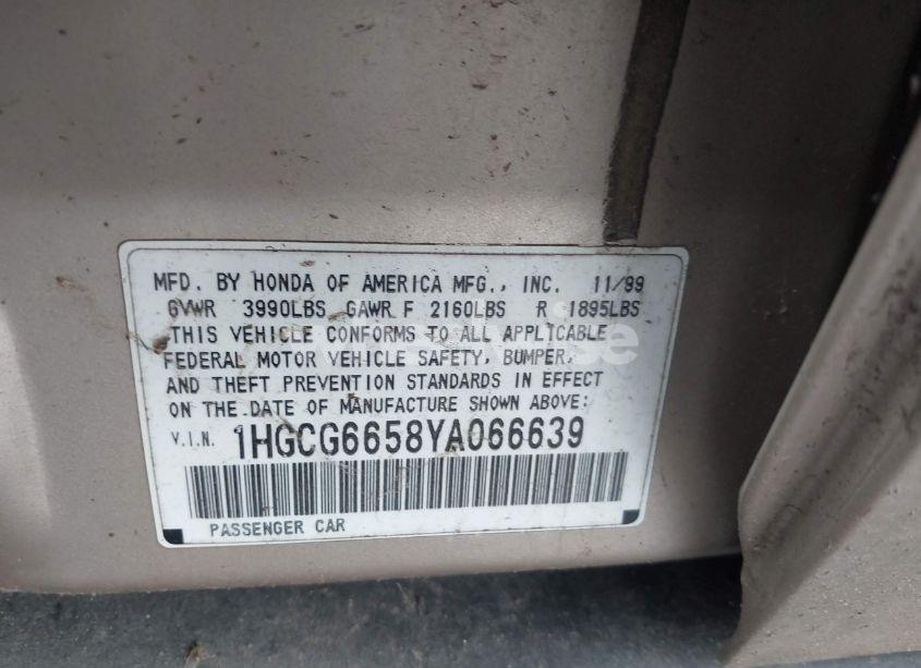 Photo 9 of 2000 Honda Accord 2.3 LX (VIN 1HGCG6658YA066639)