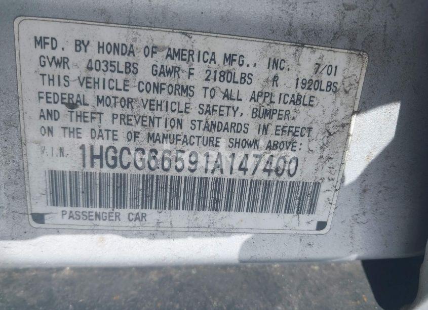 Photo 9 of 2001 Honda Accord 2.3 LX (VIN 1HGCG66591A147400)