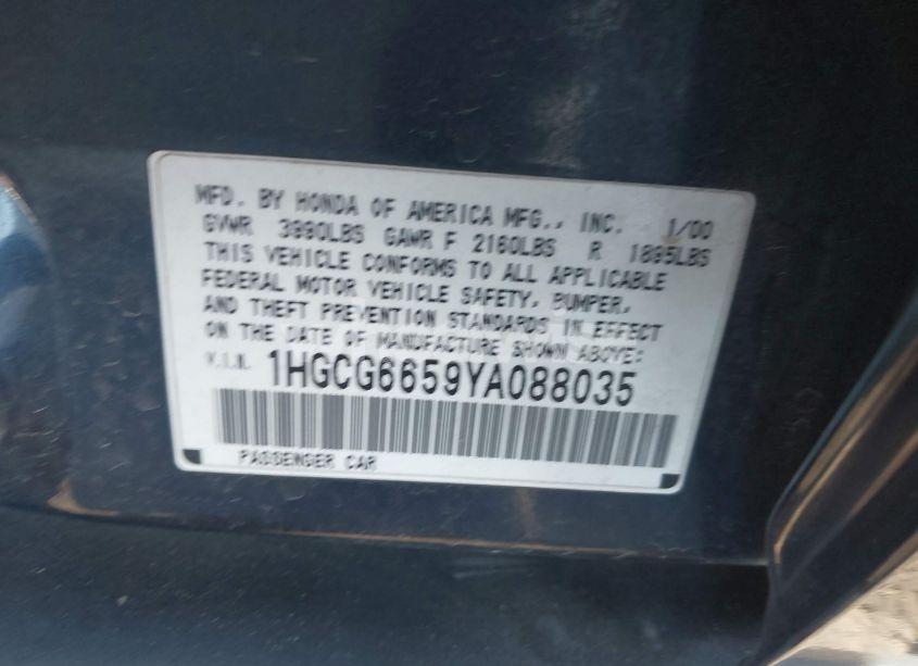 Photo 9 of 2000 Honda Accord 2.3 LX (VIN 1HGCG6659YA088035)