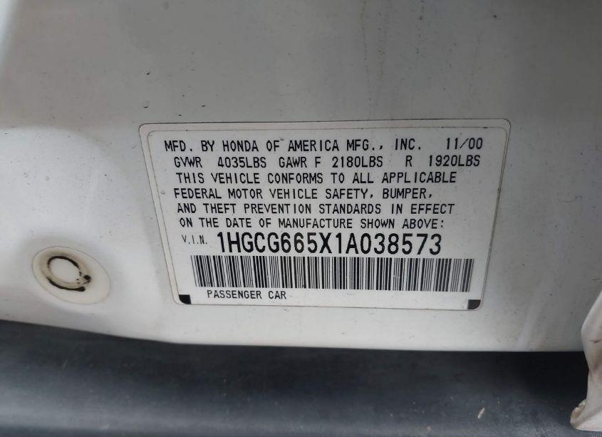 Photo 9 of 2001 Honda Accord 2.3 LX (VIN 1HGCG665X1A038573)