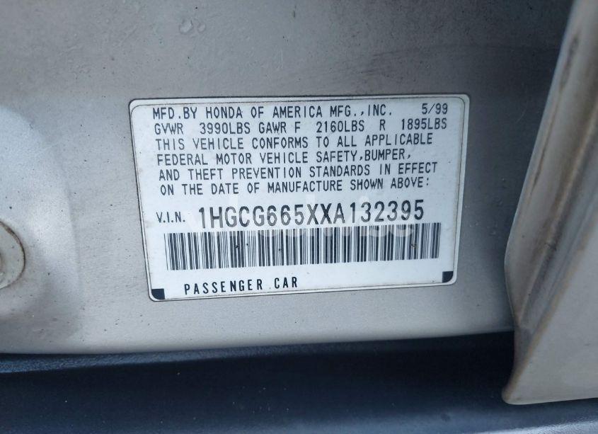 Photo 9 of 1999 Honda Accord LX (VIN 1HGCG665XXA132395)