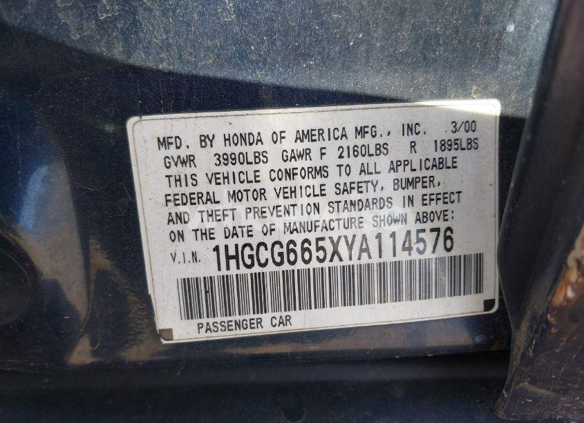 Photo 9 of 2000 Honda Accord 2.3 LX (VIN 1HGCG665XYA114576)