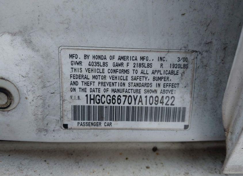 Photo 9 of 2000 Honda Accord 2.3 EX (VIN 1HGCG6670YA109422)