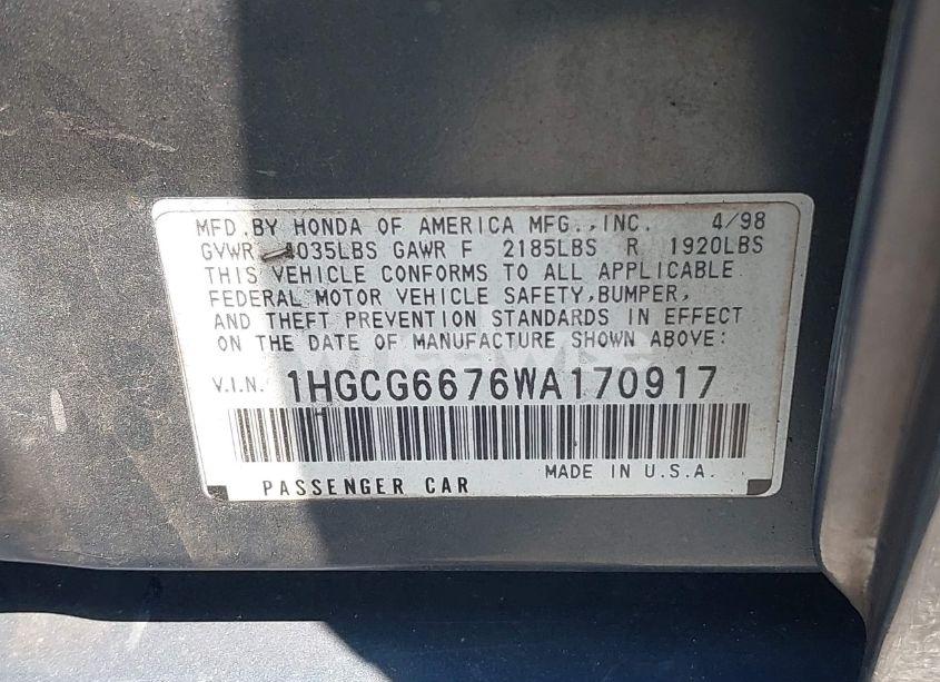 Photo 9 of 1998 Honda Accord EX (VIN 1HGCG6676WA170917)