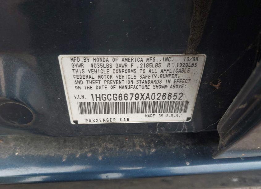 Photo 9 of 1999 Honda Accord EX (VIN 1HGCG6679XA026652)