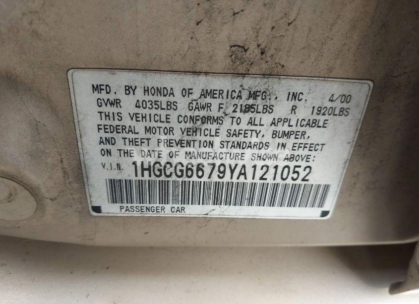 Photo 9 of 2000 Honda Accord 2.3 EX (VIN 1HGCG6679YA121052)