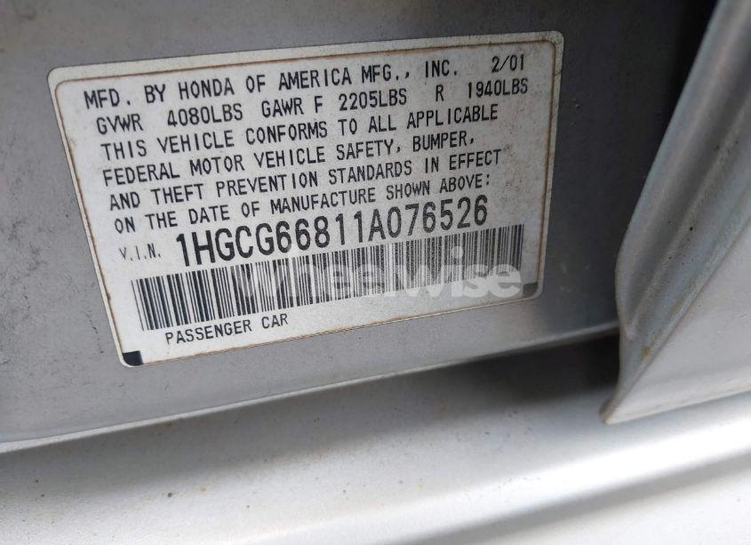 Photo 9 of 2001 Honda Accord 2.3 EX (VIN 1HGCG66811A076526)