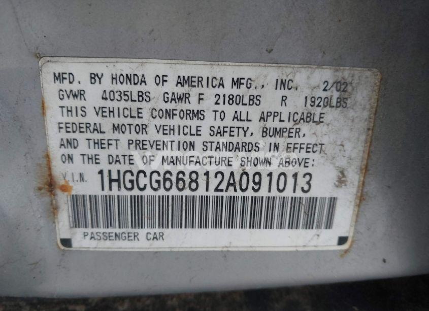 Photo 9 of 2002 Honda Accord 2.3 EX/2.3 SE (VIN 1HGCG66812A091013)