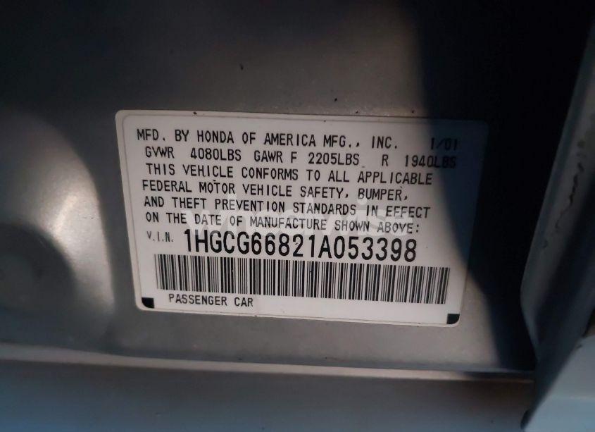 Photo 9 of 2001 Honda Accord 2.3 EX (VIN 1HGCG66821A053398)
