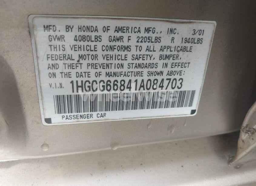 Photo 9 of 2001 Honda Accord 2.3 EX (VIN 1HGCG66841A084703)