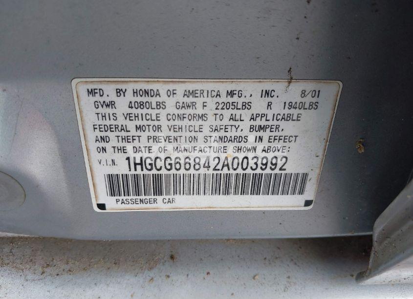 Photo 9 of 2002 Honda Accord 2.3 EX/2.3 SE (VIN 1HGCG66842A003992)