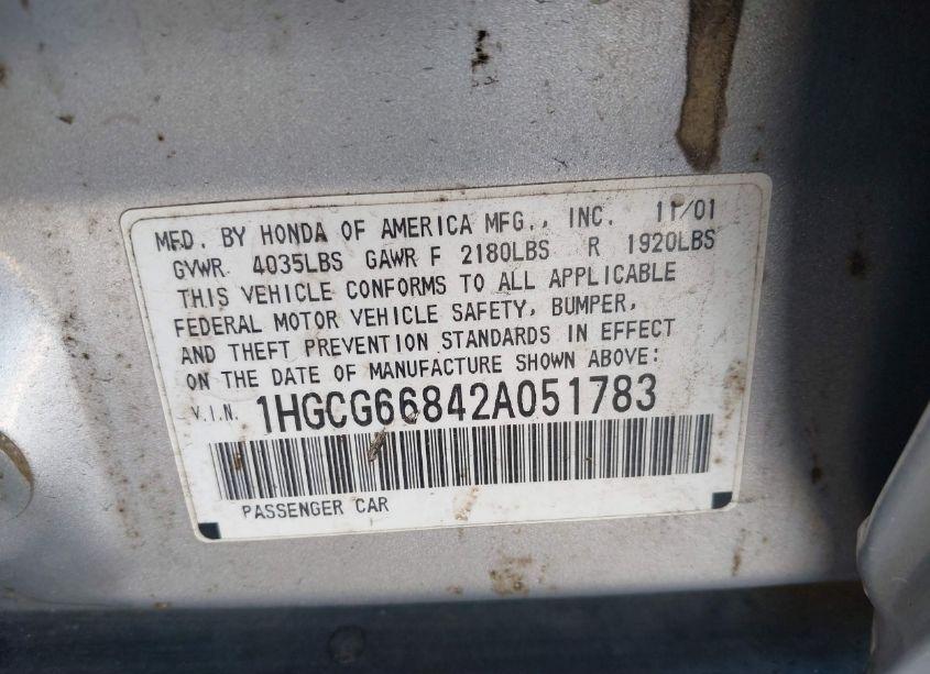 Photo 9 of 2002 Honda Accord 2.3 EX/2.3 SE (VIN 1HGCG66842A051783)