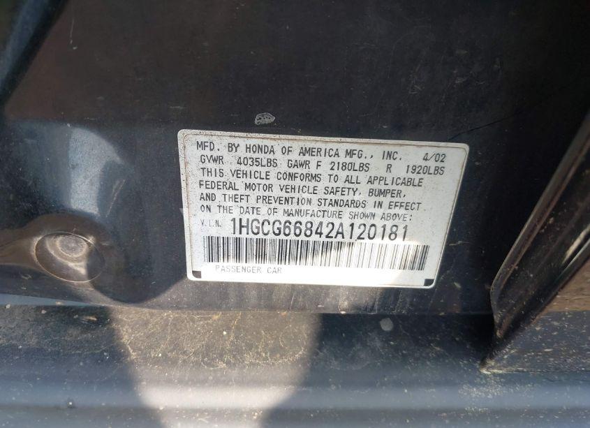 Photo 9 of 2002 Honda Accord 2.3 EX/2.3 SE (VIN 1HGCG66842A120181)