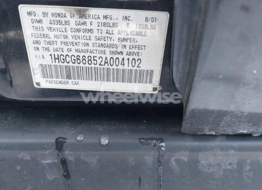 Photo 9 of 2002 Honda Accord 2.3 EX/2.3 SE (VIN 1HGCG66852A004102)