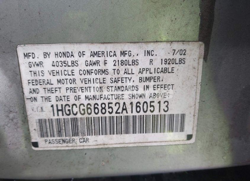 Photo 9 of 2002 Honda Accord 2.3 EX/2.3 SE (VIN 1HGCG66852A160513)