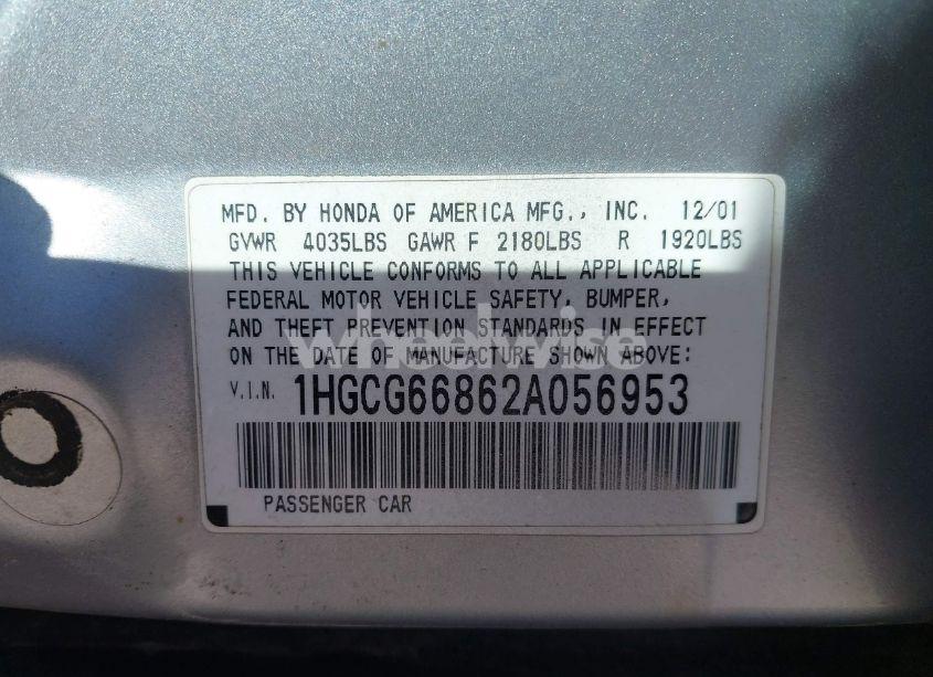 Photo 9 of 2002 Honda Accord 2.3 EX/2.3 SE (VIN 1HGCG66862A056953)