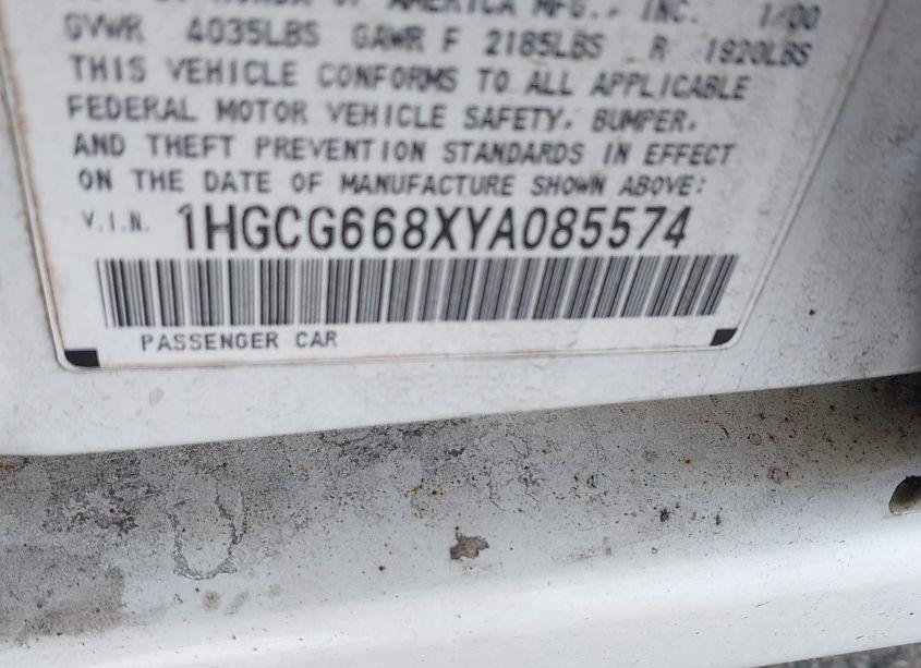 Photo 9 of 2000 Honda Accord 2.3 EX (VIN 1HGCG668XYA085574)