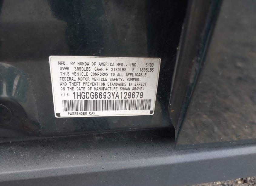 Photo 9 of 2000 Honda Accord 2.3 SE (VIN 1HGCG6693YA129679)