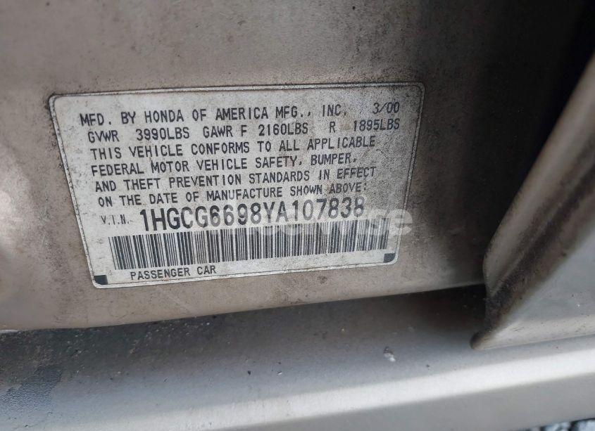 Photo 9 of 2000 Honda Accord 2.3 SE (VIN 1HGCG6698YA107838)