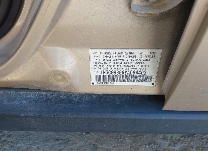 Photo 9 of 2000 Honda Accord 2.3 SE (VIN 1HGCG6699YA064403)