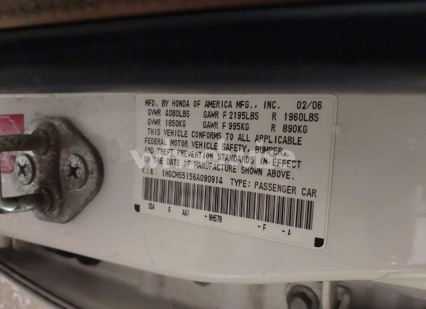 Photo 9 of 2006 Honda Accord 2.4 VP (VIN 1HGCM55156A090914)