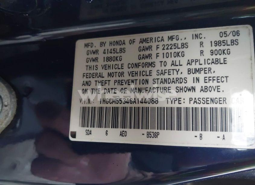 Photo 9 of 2006 Honda Accord 2.4 SE (VIN 1HGCM55346A144088)