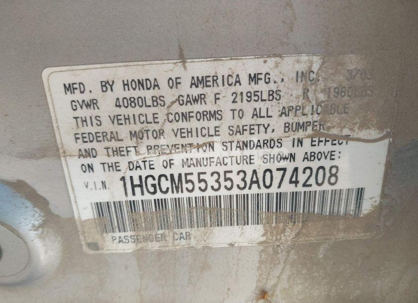 Photo 9 of 2003 Honda Accord 2.4 LX (VIN 1HGCM55353A074208)