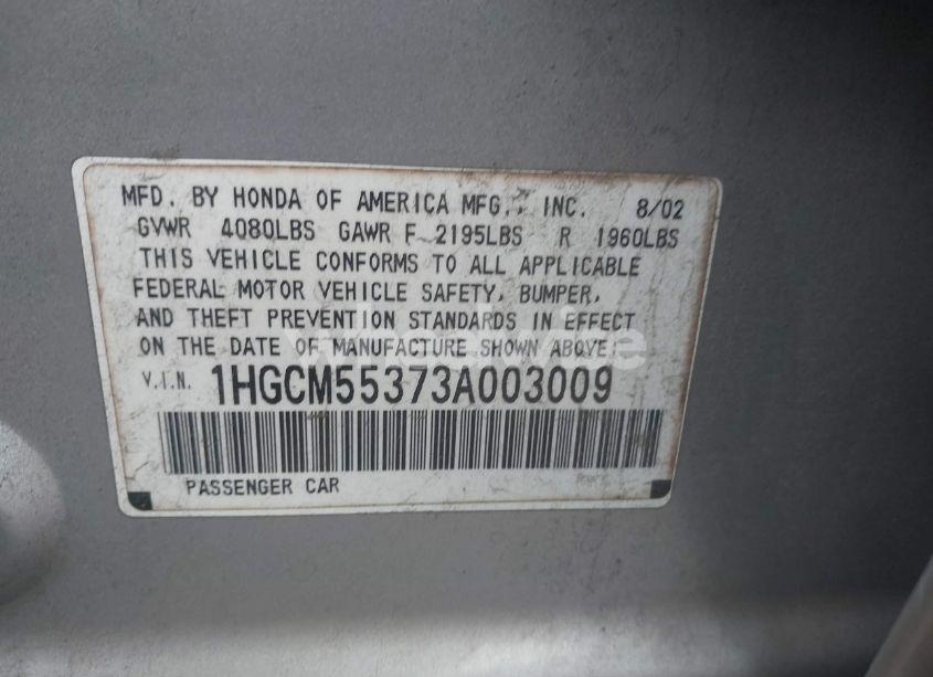 Photo 9 of 2003 Honda Accord 2.4 LX (VIN 1HGCM55373A003009)