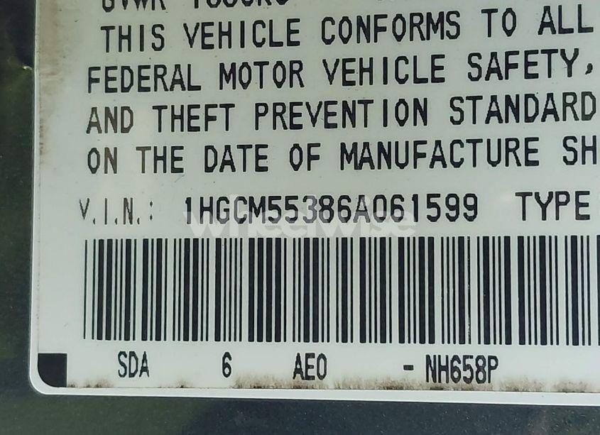 Photo 9 of 2006 Honda Accord 2.4 SE (VIN 1HGCM55386A061599)