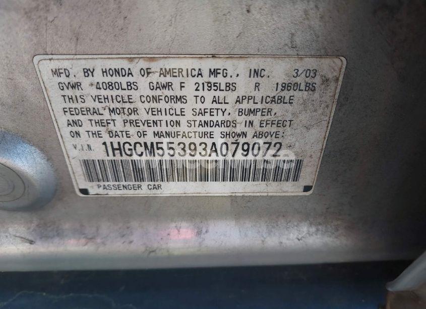 Photo 9 of 2003 Honda Accord 2.4 LX (VIN 1HGCM55393A079072)