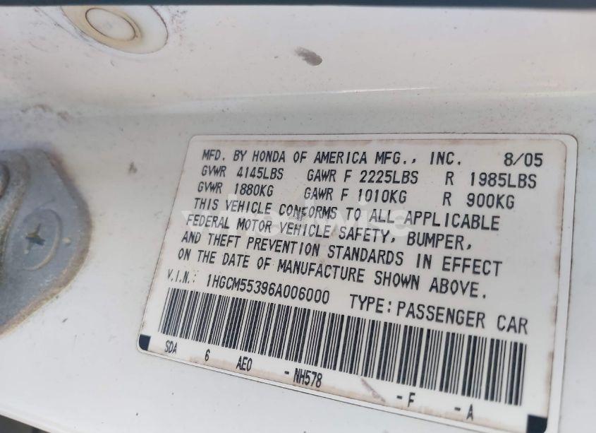 Photo 9 of 2006 Honda Accord 2.4 SE (VIN 1HGCM55396A006000)