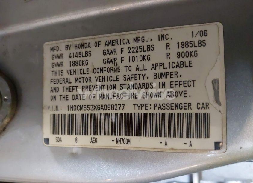 Photo 9 of 2006 Honda Accord 2.4 SE (VIN 1HGCM553X6A068277)