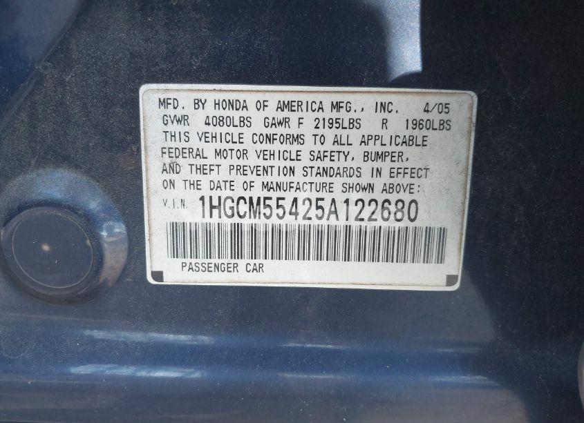 Photo 9 of 2005 Honda Accord 2.4 LX (VIN 1HGCM55425A122680)