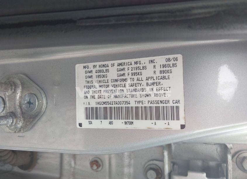 Photo 9 of 2007 Honda Accord 2.4 LX (VIN 1HGCM55427A007354)