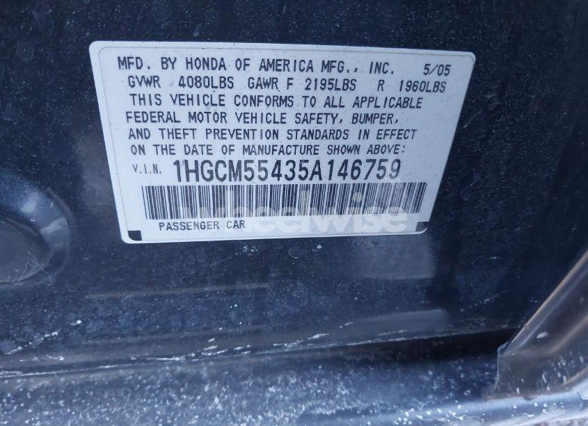 Photo 9 of 2005 Honda Accord 2.4 LX (VIN 1HGCM55435A146759)