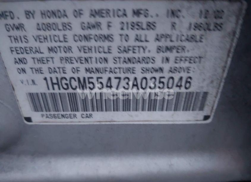Photo 9 of 2003 Honda Accord 2.4 LX (VIN 1HGCM55473A035046)