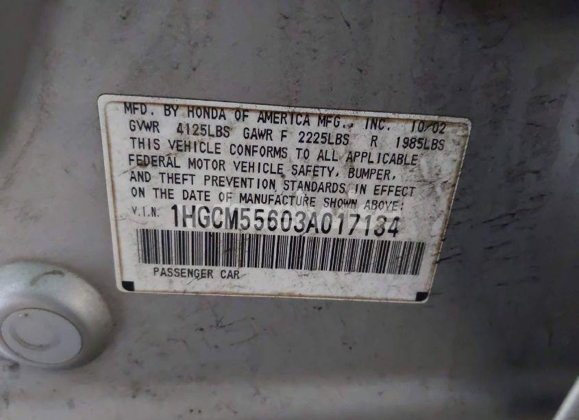 Photo 9 of 2003 Honda Accord 2.4 EX (VIN 1HGCM55603A017134)