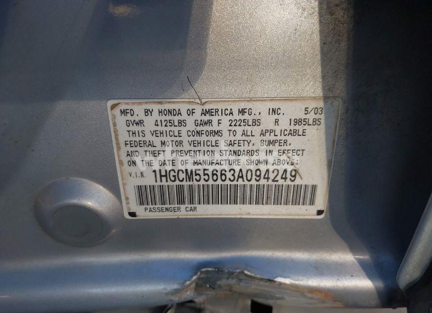 Photo 9 of 2003 Honda Accord 2.4 EX (VIN 1HGCM55663A094249)