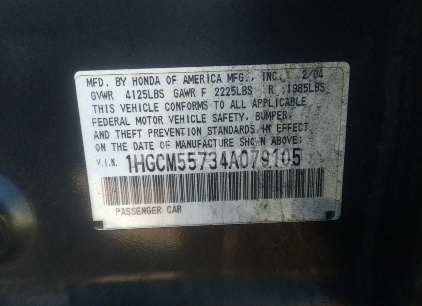 Photo 9 of 2004 Honda Accord 2.4 EX (VIN 1HGCM55734A079105)