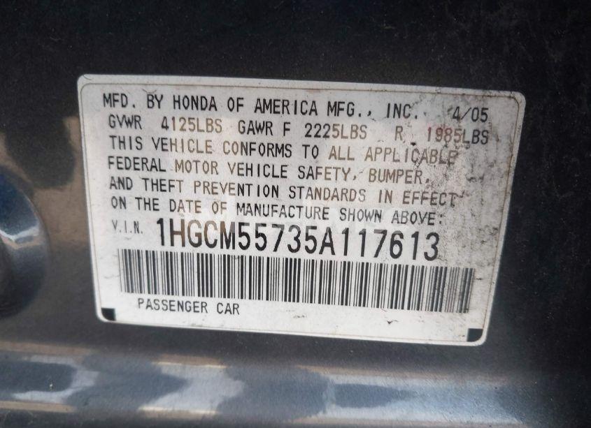 Photo 9 of 2005 Honda Accord 2.4 EX (VIN 1HGCM55735A117613)