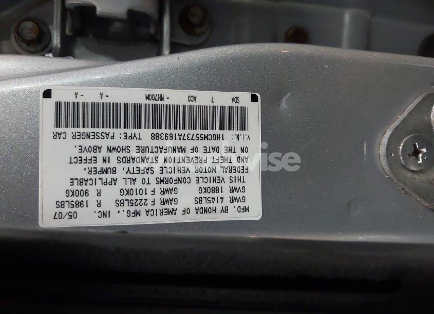 Photo 9 of 2007 Honda Accord 2.4 EX (VIN 1HGCM55737A169388)