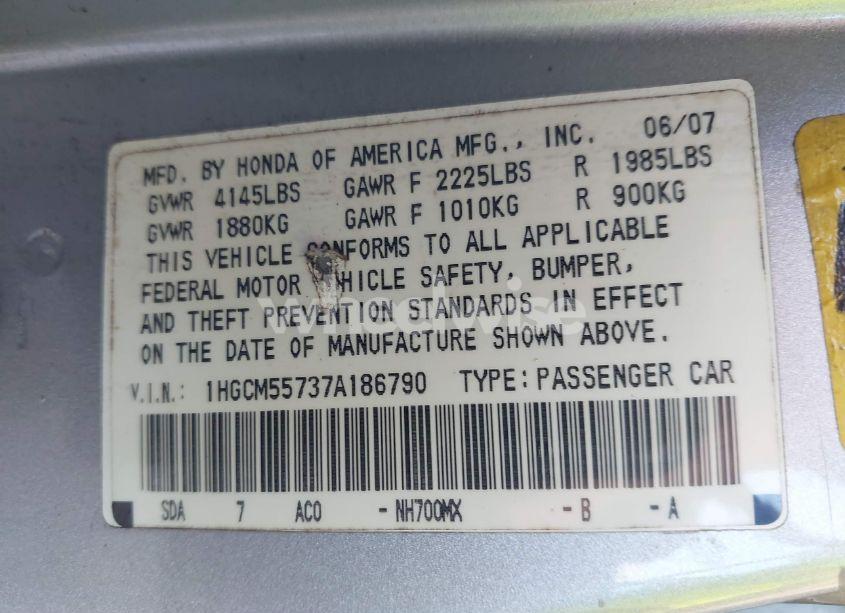 Photo 9 of 2007 Honda Accord 2.4 EX (VIN 1HGCM55737A186790)