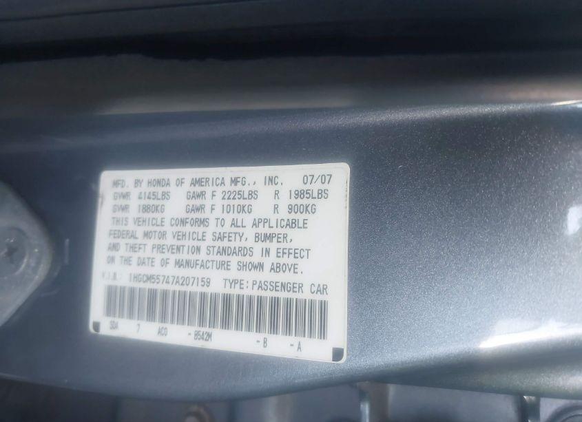 Photo 9 of 2007 Honda Accord 2.4 EX (VIN 1HGCM55747A207159)